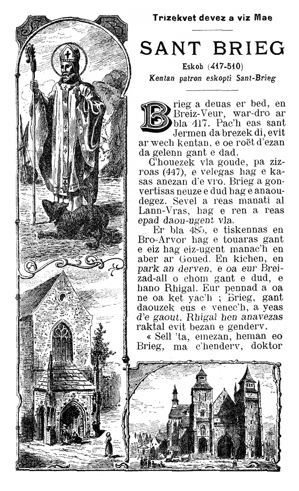 Texte en breton, vie de Saint Brieuc, eveque, 417-510, Perrot- Ar Moal, Buhe ar zent, 1912.
